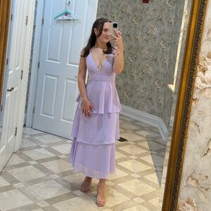 Lulus Celebration Time Lavender Sleeveless Tiered Midi Dress - Lavender, XXS